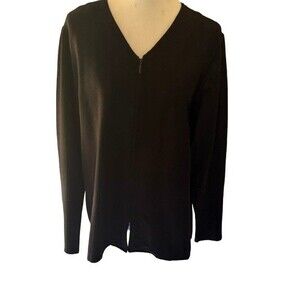 EILEEN FISHER Woman's Black Zip Front Viscose Blend Cardigan Sweater Size Large